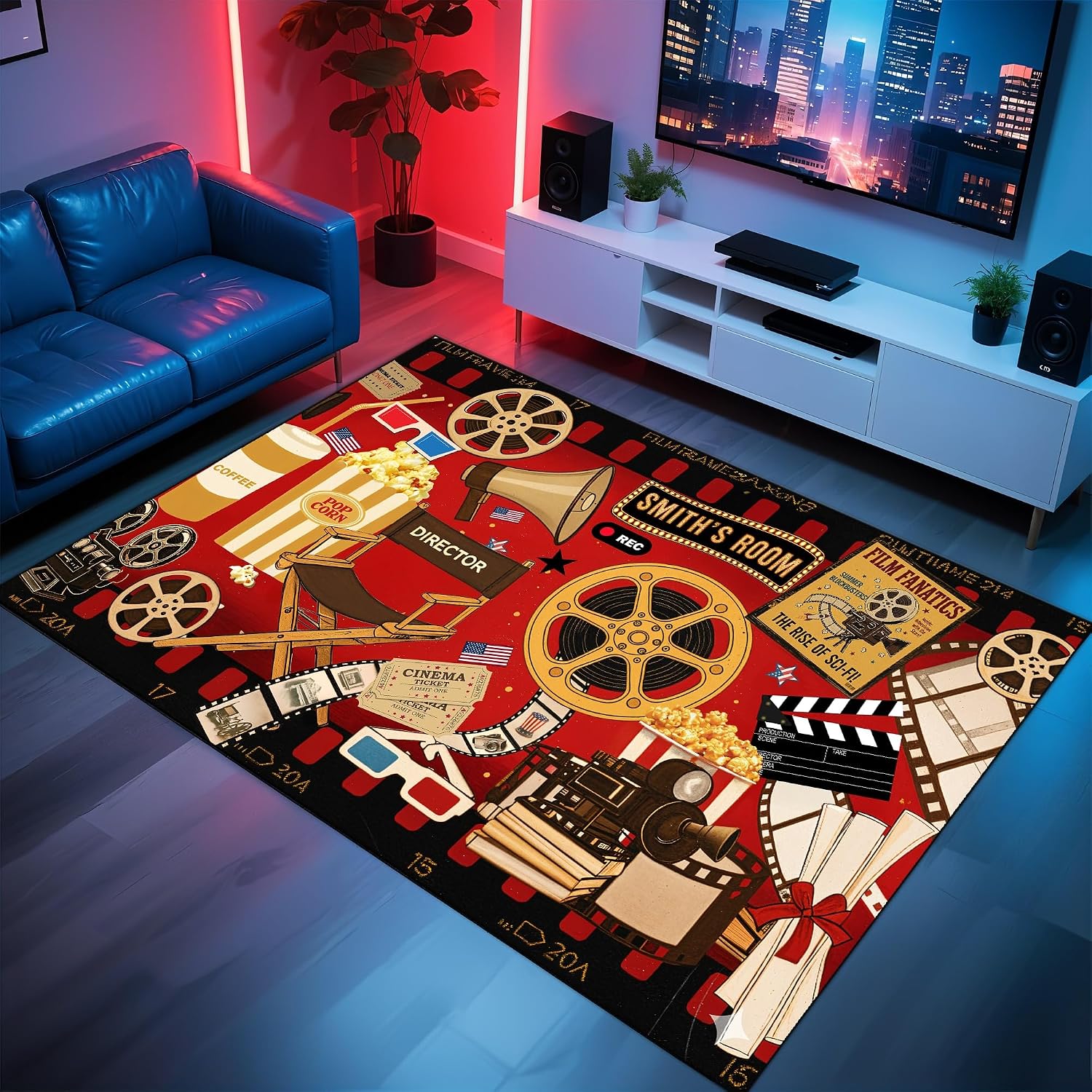 Home Cinema Night - Özel İsimli Sinema Temalı Halı, Ev