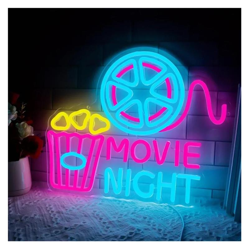 Home Cinema Night - Film Gecesi Neon Tabela Patlamış Mısır