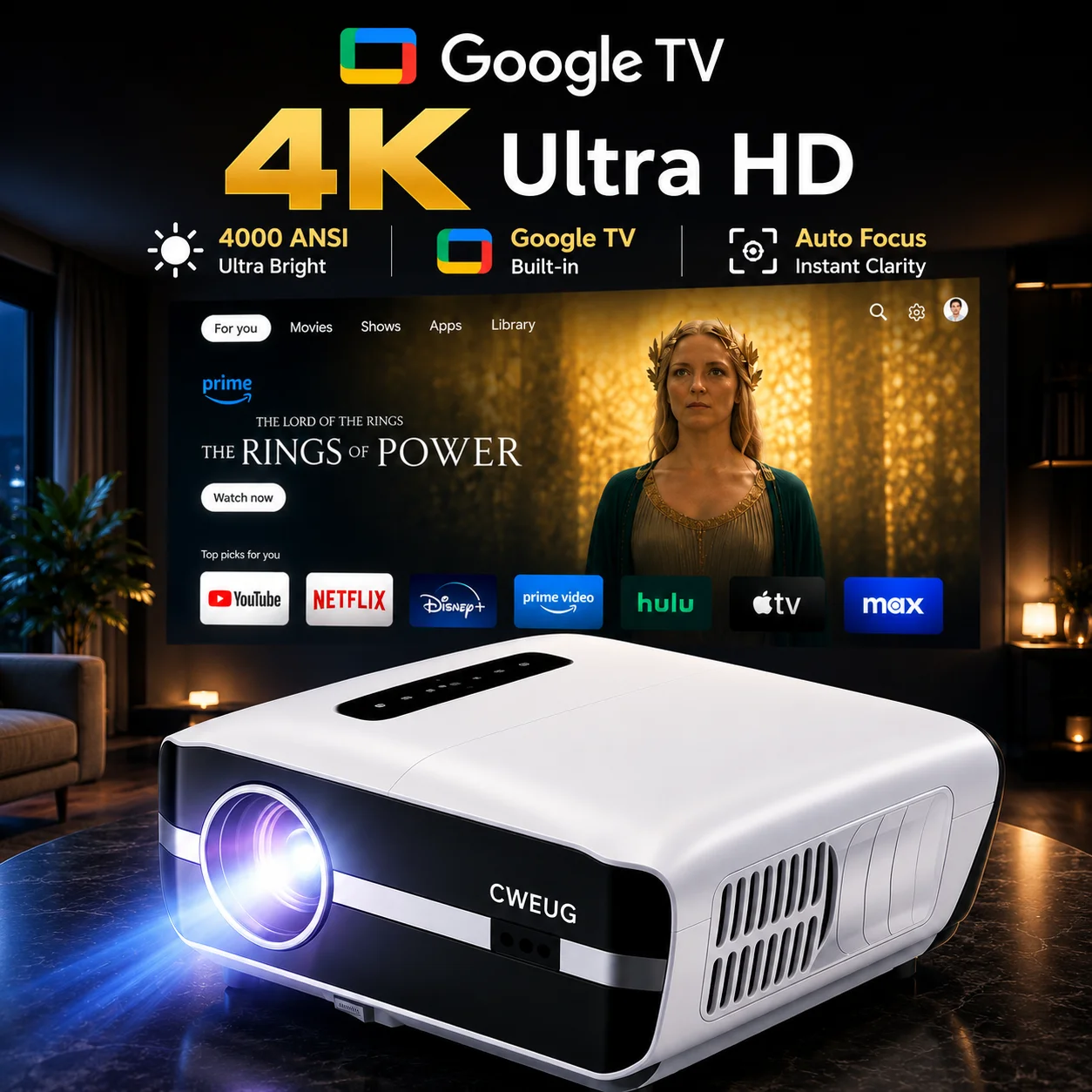 Home Cinema Setup - NewA9S 4k Projektör Otomatik Odaklama Gündüz
